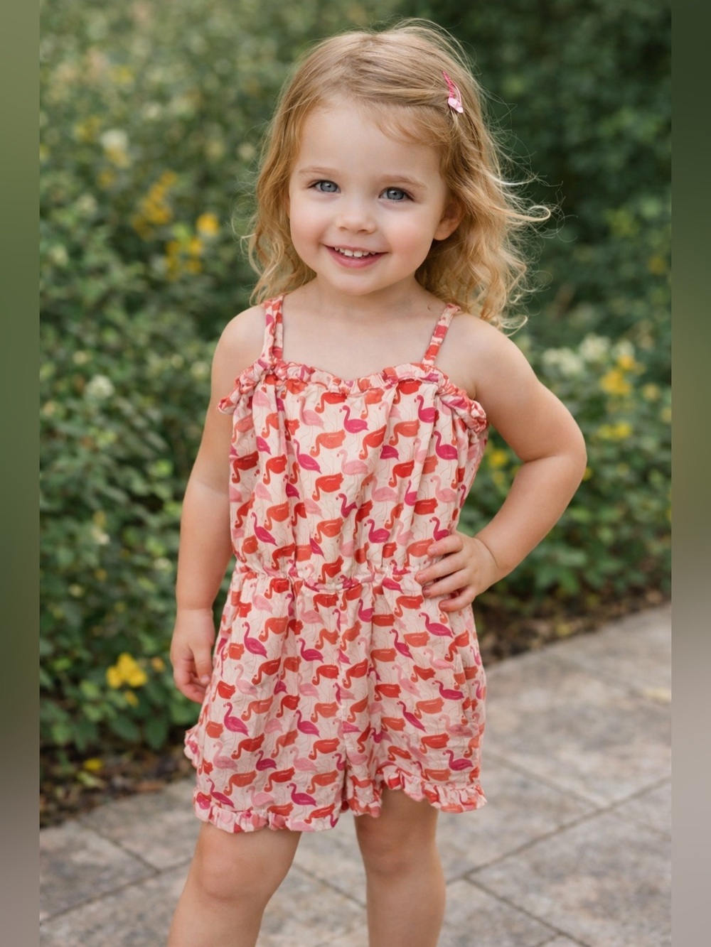 Girls Mini Boden Pink Flamingo Romper Size 3-4Y 100% Cotton Beach Toddler Design